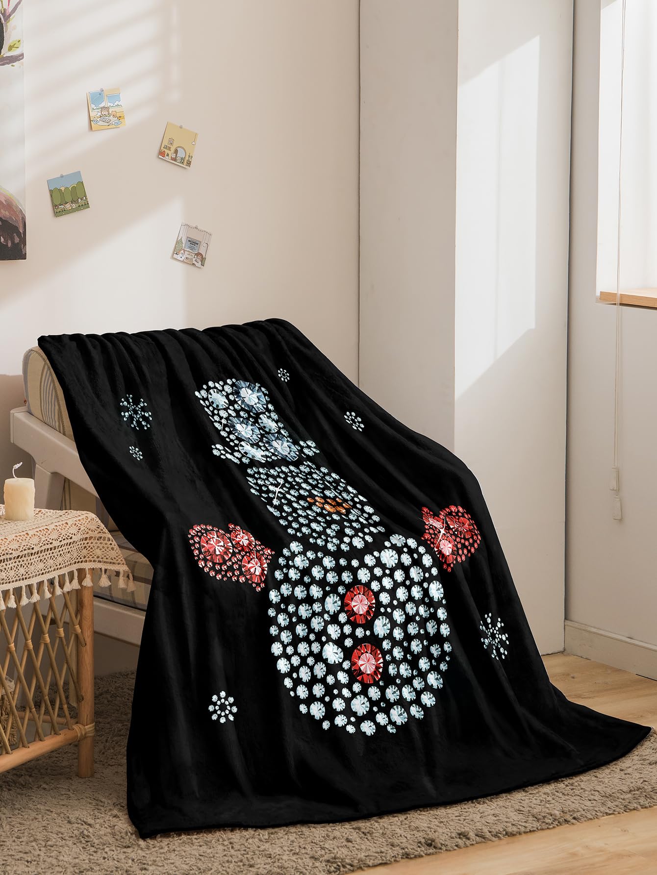 BCJMKDX Blanket, Throw Blanket Black Snowman Fleece Fluffy Super Warm Cozy(130x150cm)