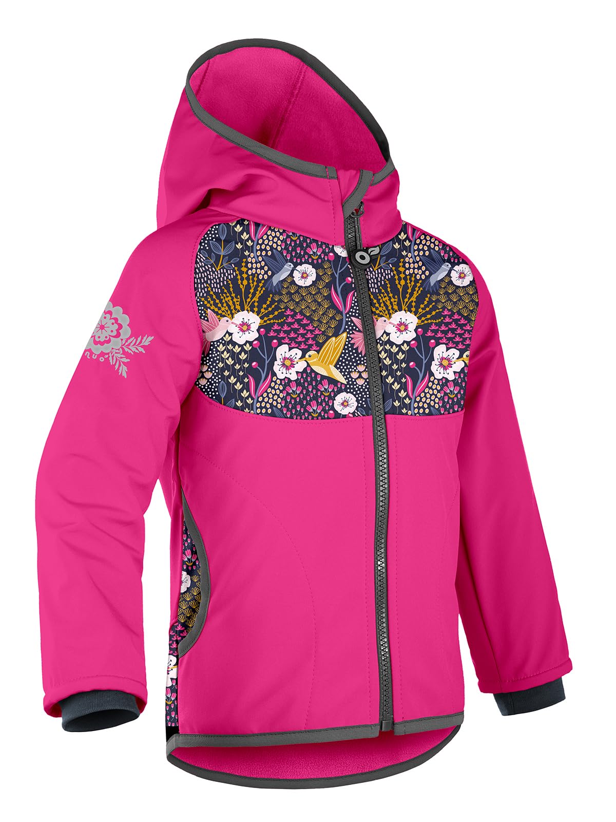 Dziecięca kurtka softshell z polaru, fuksja, koliber