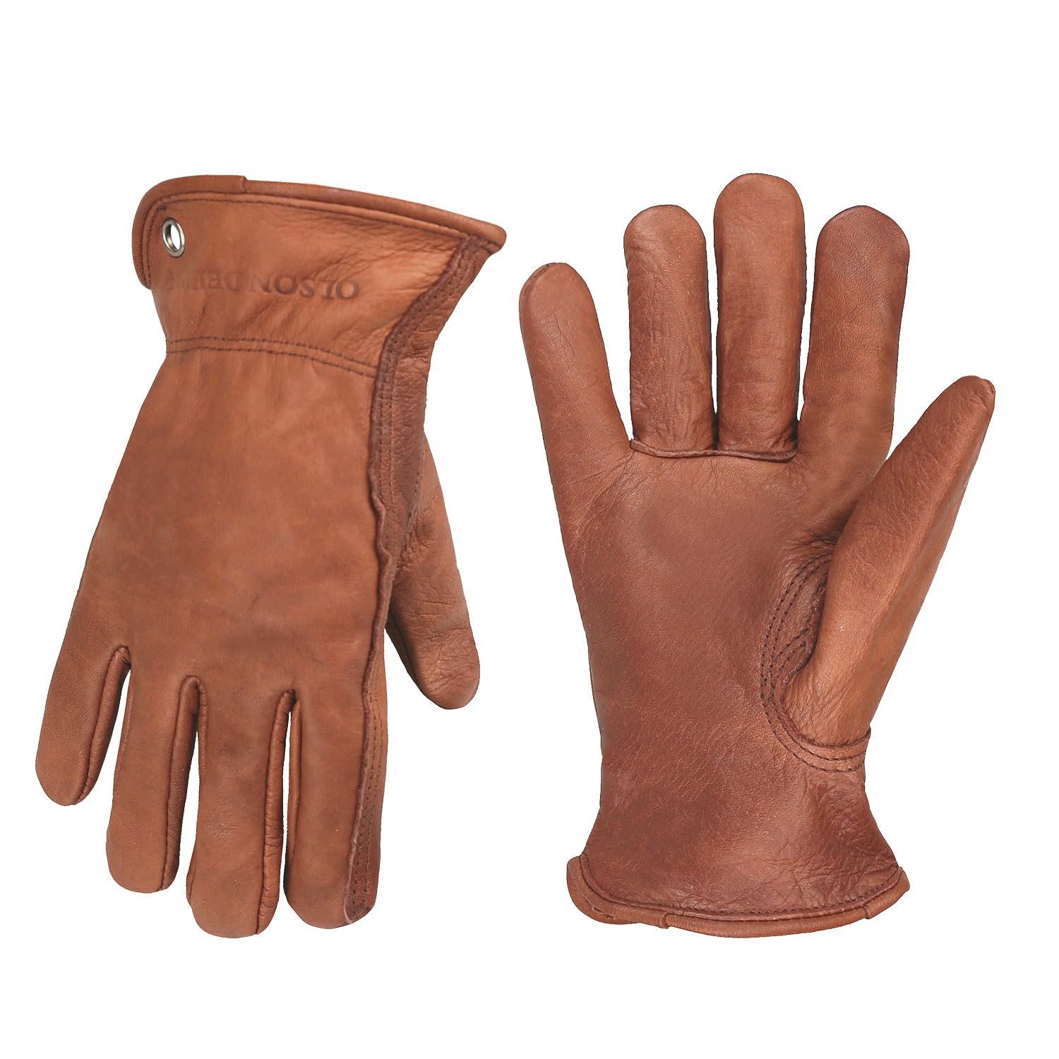 OLSON DEEPAK Retro Braun Leder Arbeitshandschuhe für Schnitt/Motorrad/Bauernhof, Rindsleder Arbeitshandschuhe mit verblasstem Effekt für Männer (Braun-02, L)