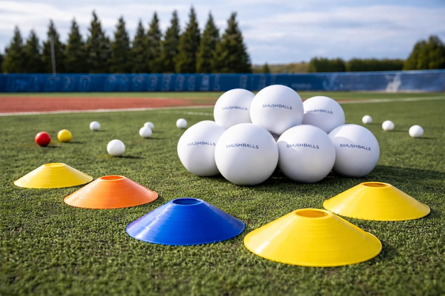 SMUSH BALLS w/ 12 Fielding Agility Domes - Soft Foam Baseballs, Regulation Size Training Ball for Indoor & Outdoor Batting, Throwing & Catching Practice – Safe for Windows, Youth & Adult Players