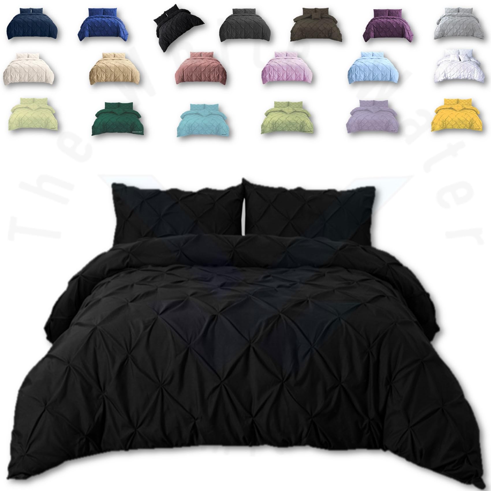 TheWhiteWater Duvet Set - 2in1 Single - Black Bedding Set - Duvet Cover + Matching Pillowcases - Hotel Style with Cotton Blend Polycotton Pintuck Cover (Black, 2in1 Pintuck - Single)