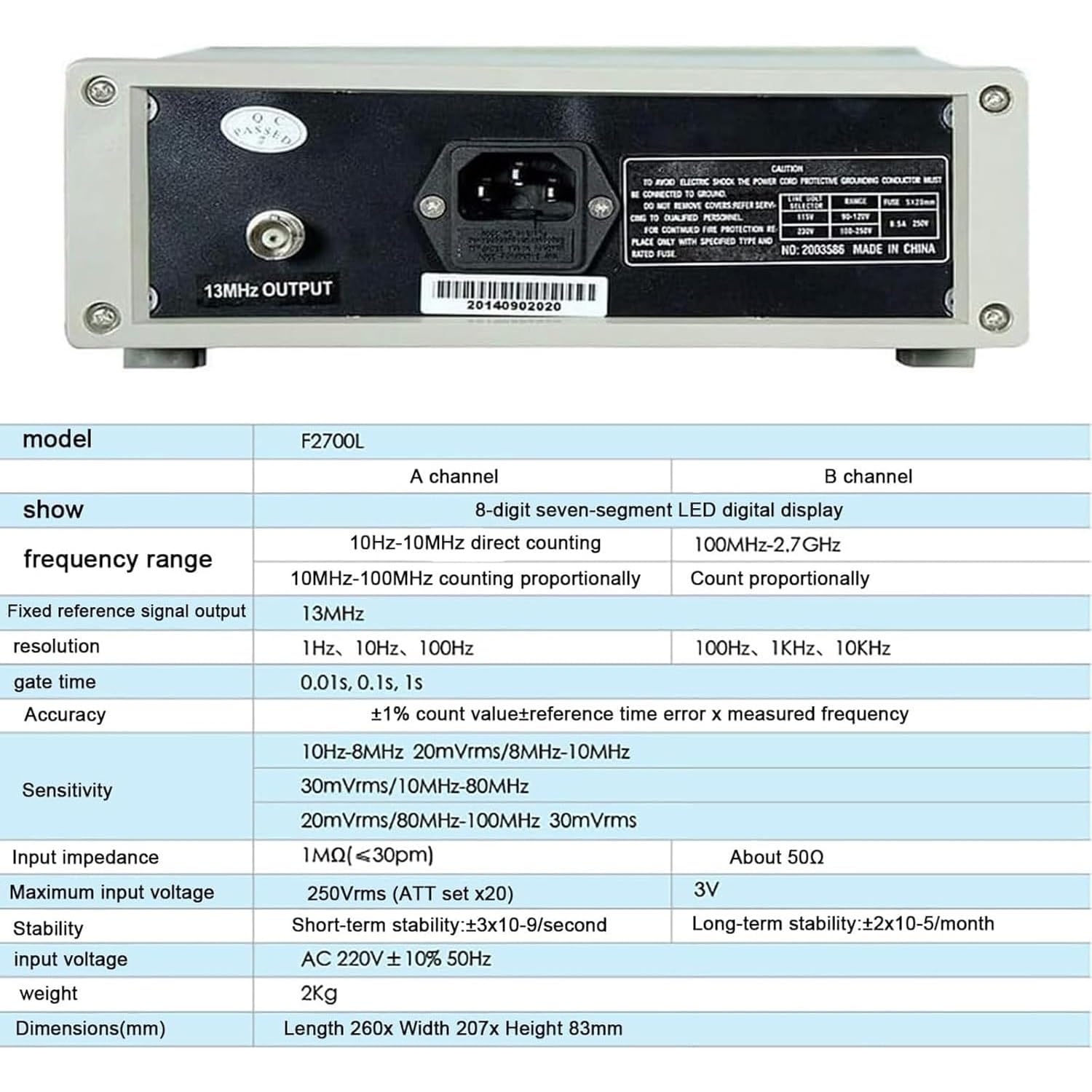 Misuratore di frequenza digitale ad alta precisione a LED, misuratore di potenza industriale 10Hz-2700 MHz, frequenzimetro digitale a 8 cifre, misurazione accumulata del periodo di frequenza
