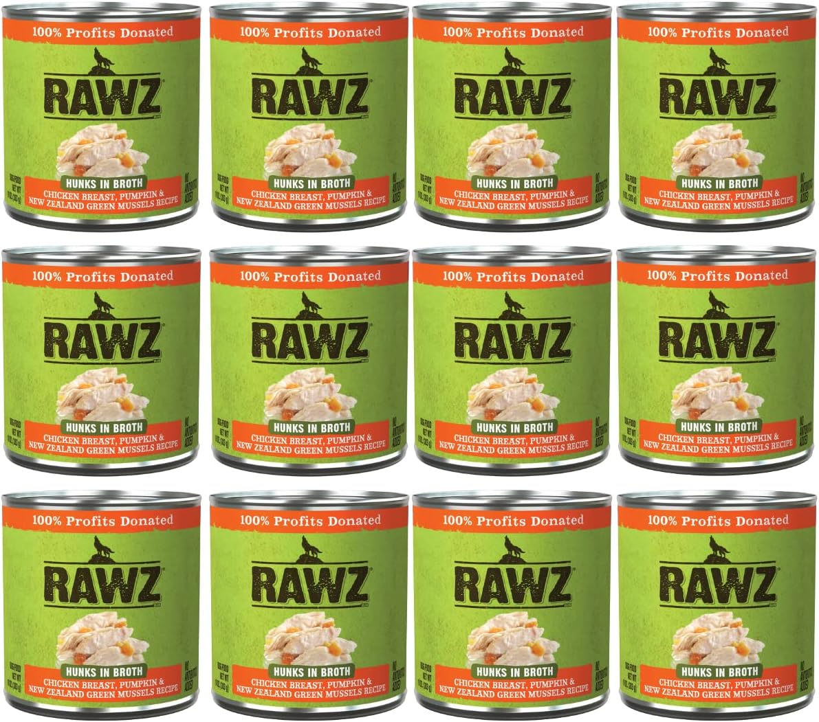 Rawz - in Broth Canned Adult Dog Food (Hunks of Chicken in Broth) with New Zealand Green Mussels - 12 Cans -10 OZ Cans (Chicken&Pumpkin-Hunks)