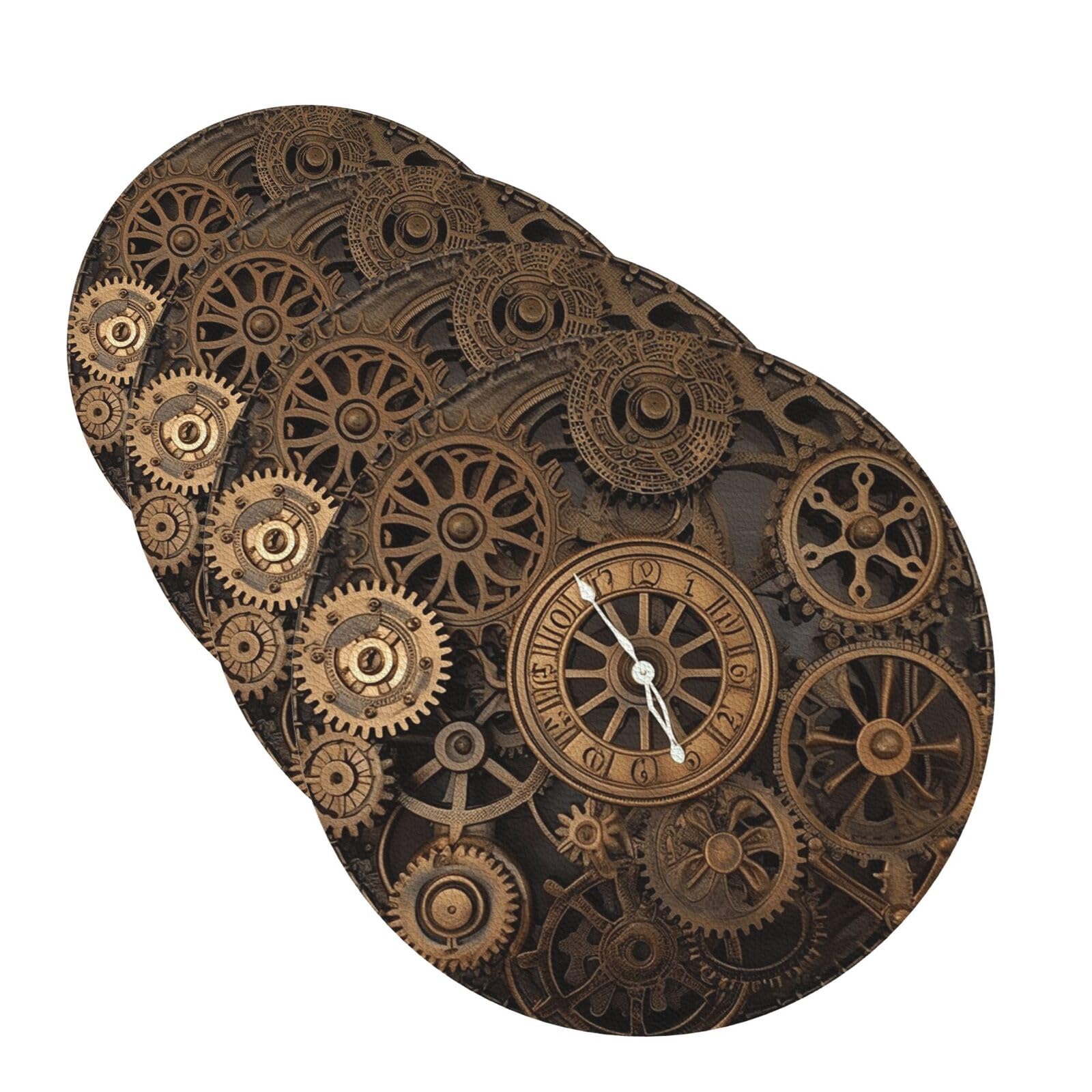 Steampunk Gears Clock Coasters For Drinks Set Of 4 Leather Tea Cup Coaster Drink Coasters For Cup Kitchen Bar Home Decor Housewarming Gift