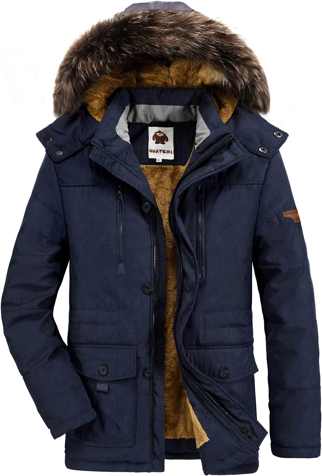 HAINES Parka Jacket Mens Coats with Fur Hood Winter Warmth Thicken Casual Outwear Coat, A07-blue, Gr. EU-M