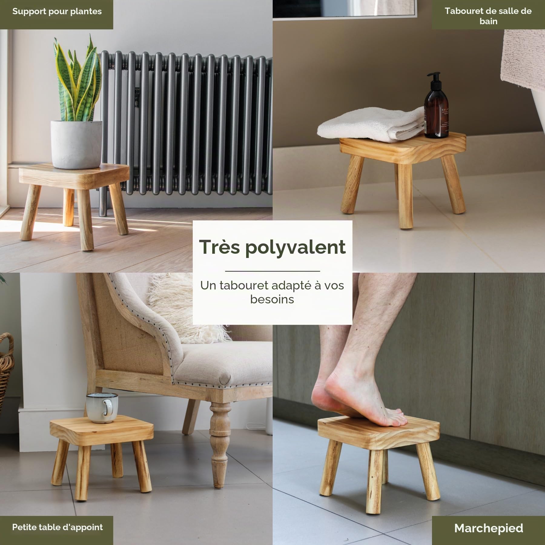 Eden Creations Petit tabouret en bois, support pour plantes d'intérieur ou tabouret pour enfants – Idéal comme petite table d'appoint pour plantes d'intérieur, chambre à coucher ou salle de bain (20