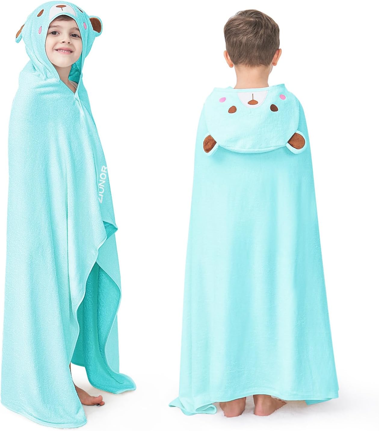 ZIONOR Hooded Bath Towel for Kids - 50''L x 35''W Extra-Large Hooded Towels for Big Kids 6-10, Kids Beach Towels Made from Bamboo Rayon, Suitable for Bath, Pool, Beach(Purple Shark)