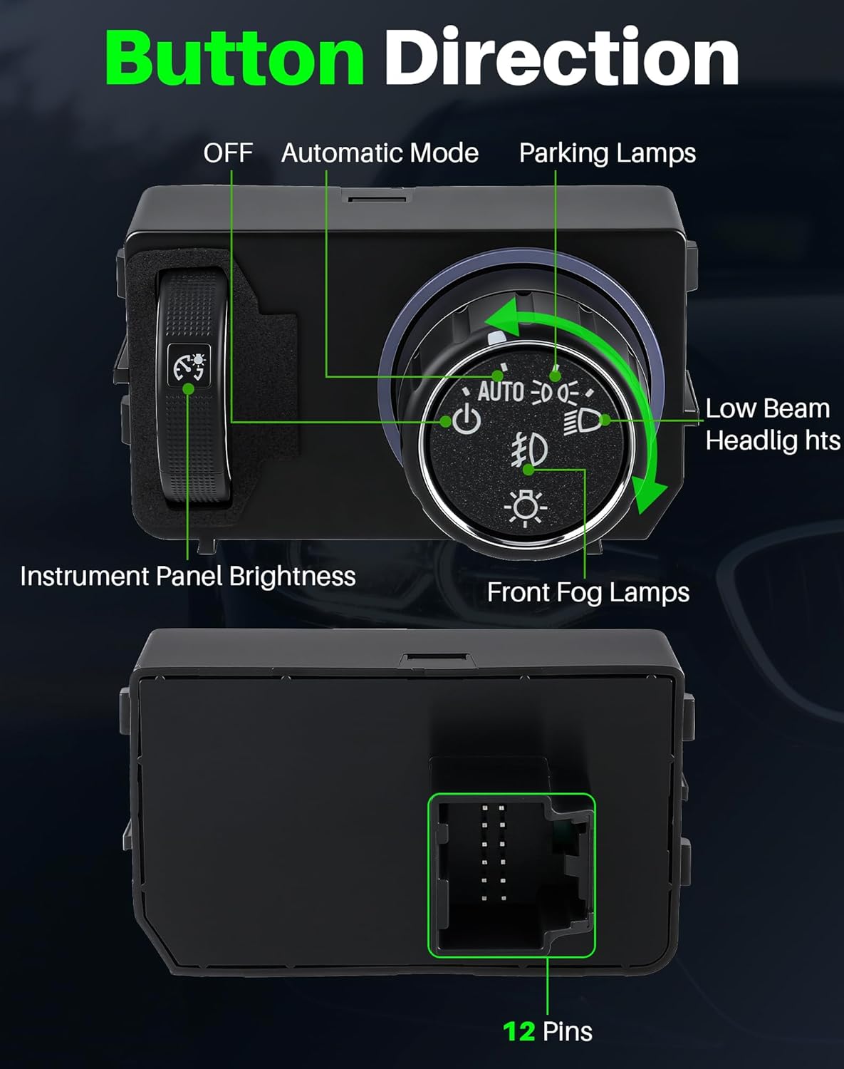 Headlight Switch for Chevrolet Silverado | Tahoe (2014-2019), GMC Sierra 1500/2500/3500 (2017-2019) | Yukon XL (2015-2020), Fog Lamp Instrument Panel Dimmer Switch, Replaces 19406992, 22752191