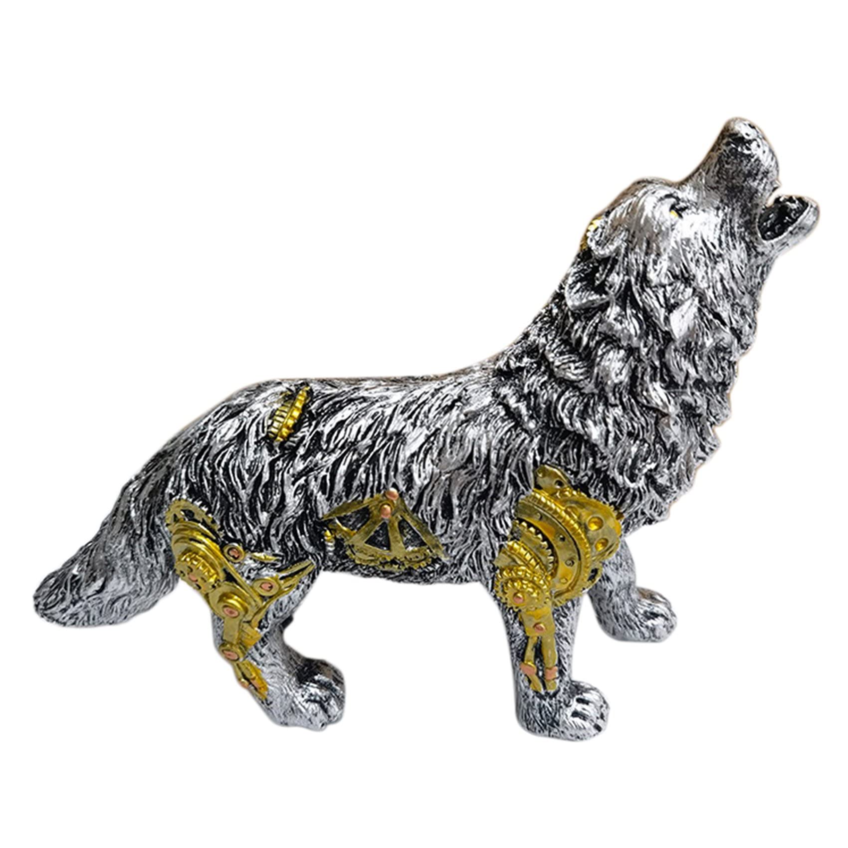 Jojomino Mechanical Punk Animals Statue Industrial Design Steampunk Wolf Resin Crafts Decor D