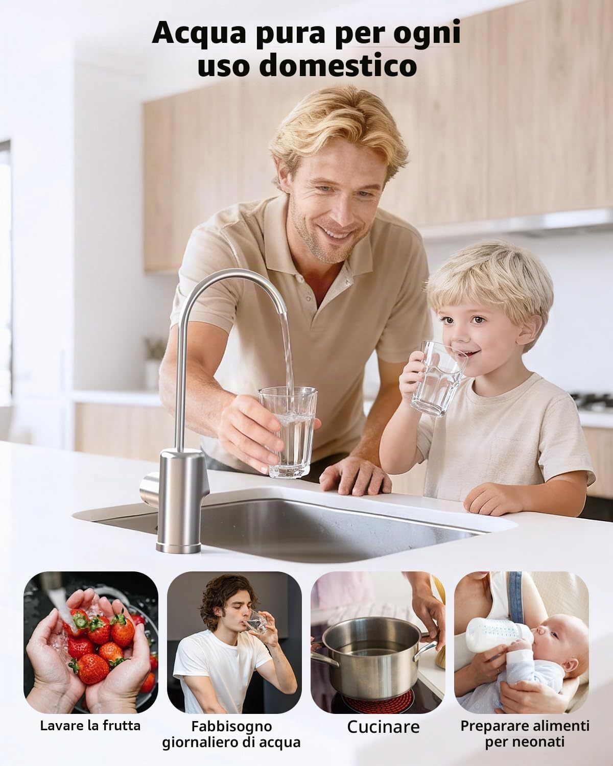 Ecoviva Impianto ad osmosi inversa E8 con, 800 GPD (3028 L/giorno), filtro acqua potabile, filtro a 9 stadi RO, filtro per l'acqua sotto il tavolo, rapporto risparmio 2,5:1
