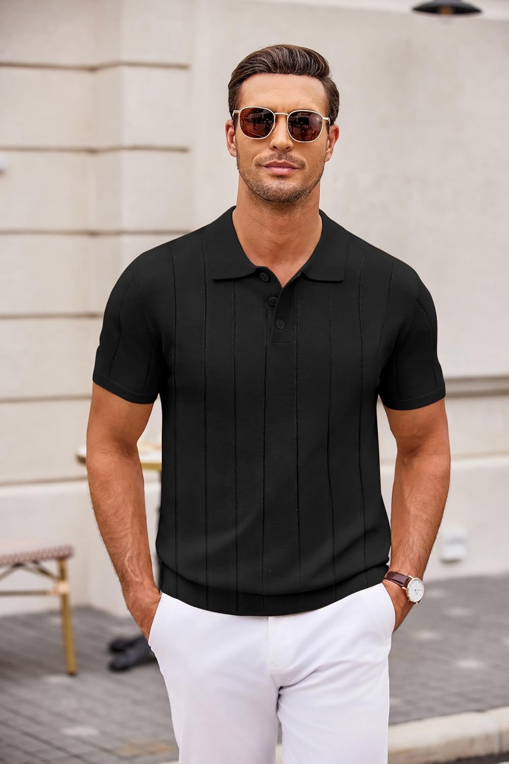 COOFANDY Mens Knit Polo Shirts Casual Short Sleeve Button Down Polo Shirt Classic Golf Shirts