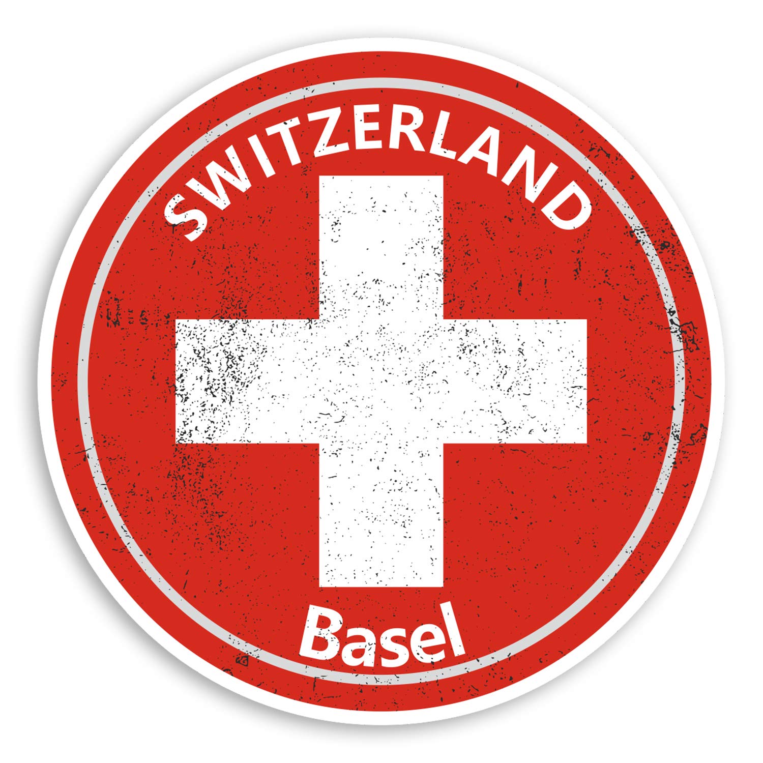 Destination Vinyl Ltd Multi 2 X 10Cm Basel Switzerland Vinyl Stickers - Swiss Flag Luggage Sticker #20999 (10Cm Wide)