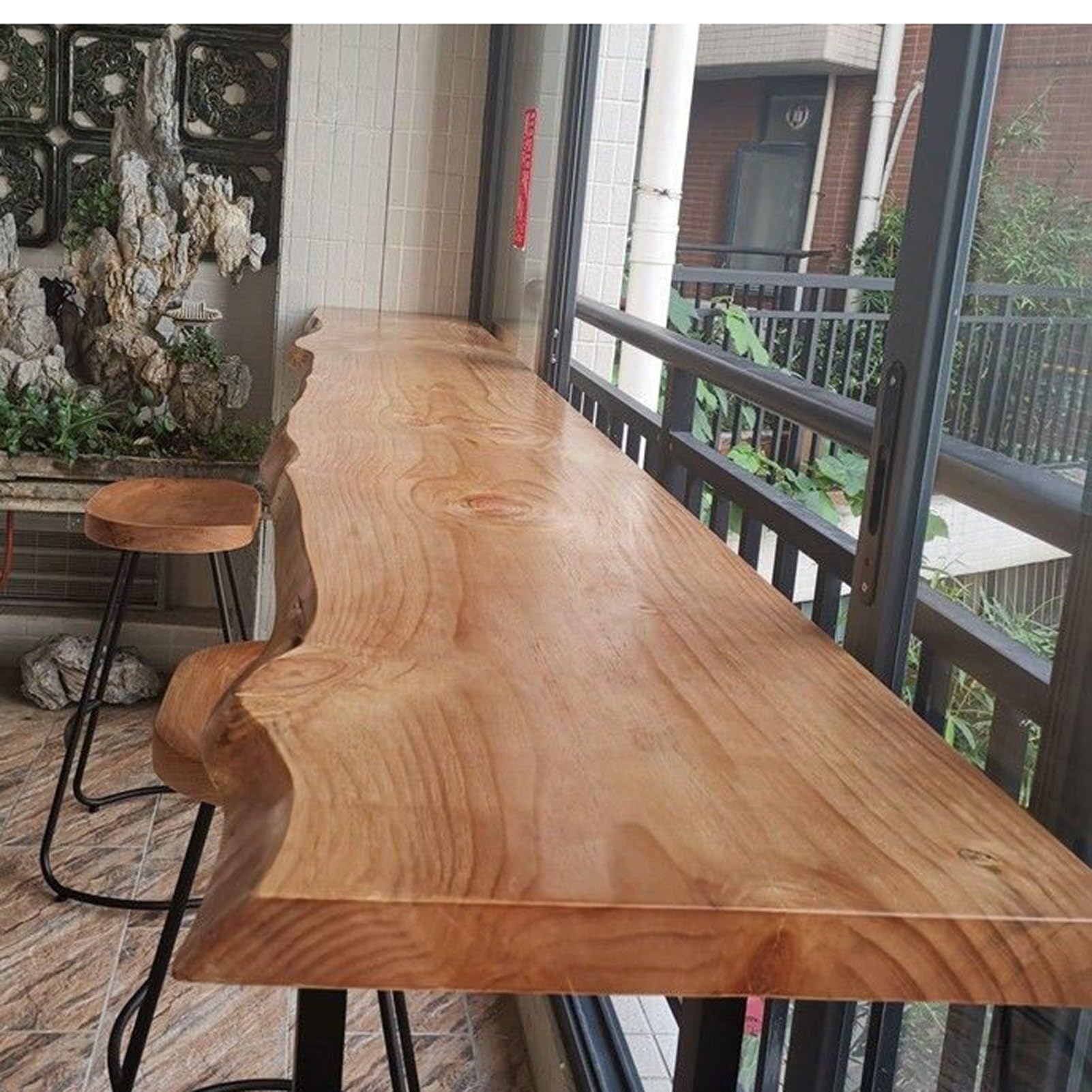 Tavolo da bar in legno massello, altezza bancone, tavolo da bistrot con gambe in metallo, design con bordo vivo, per sala da pranzo e colazione, tavolo rettangolare stretto (160 x 39,9 x 104,9 cm