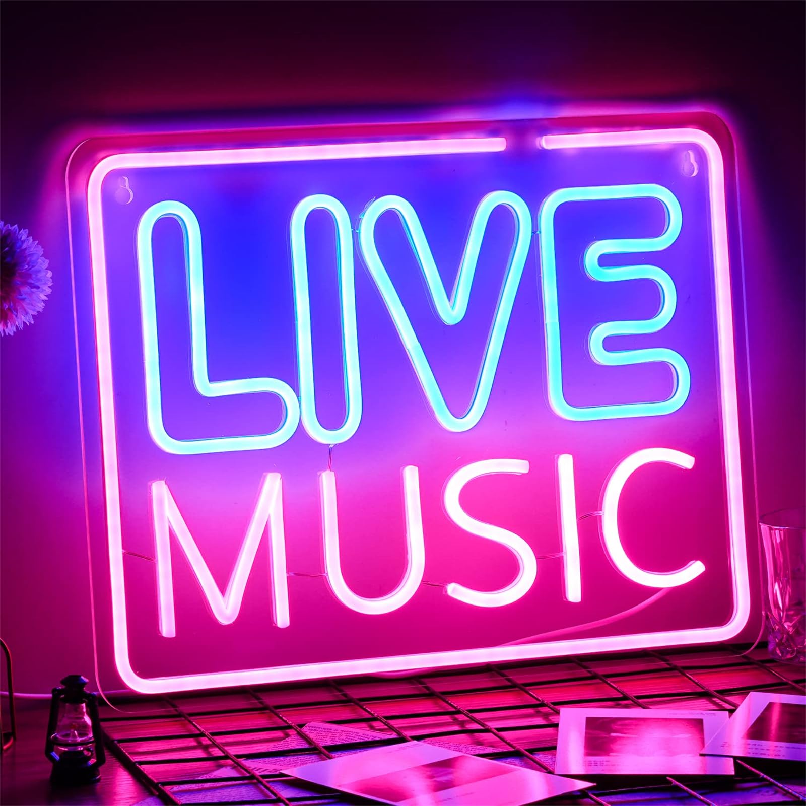 Muzyka na żywo neonowe światła muzyczny bar LED neonowy znak montowany na ścianie lampka nocna bar studio muzyczne sypialnia dekoracja ścienna sztuka impreza klub USB z przełącznikiem