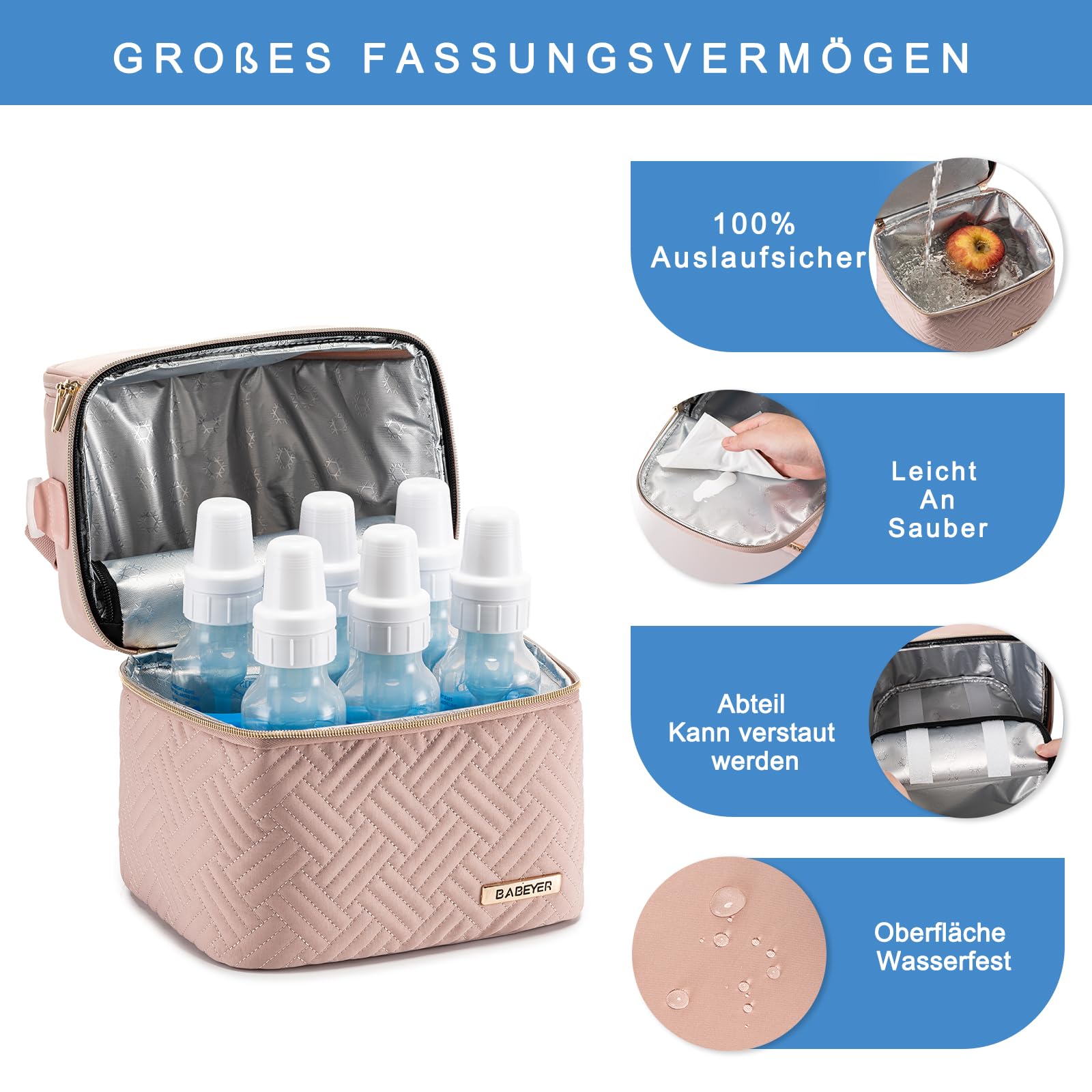 Bolsa isotérmica para leche materna con acumulador de frío para 6 biberones de hasta 270 ml, bolsa de refrigeración con bolsa de hombro para madres lactantes, guardería, trabajo, viajes