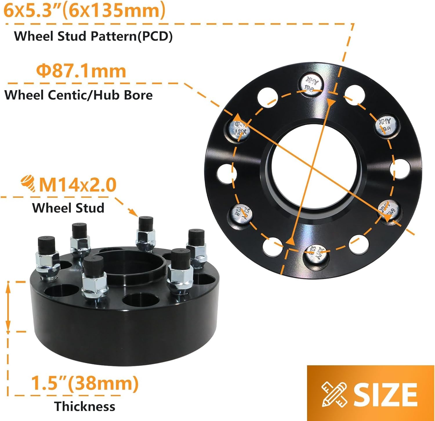 BDELI 6x135 Wheel Spacers Replacement for 2004-2014 Ford F150 Expedition, 1.5in 38mm Hubcentric 6 Lug for 2003-2014 Lincoin Navigator Mark LT with M14x2.0 Studs and 87.1mm Hub Bore, 4pcs Black - Image 7