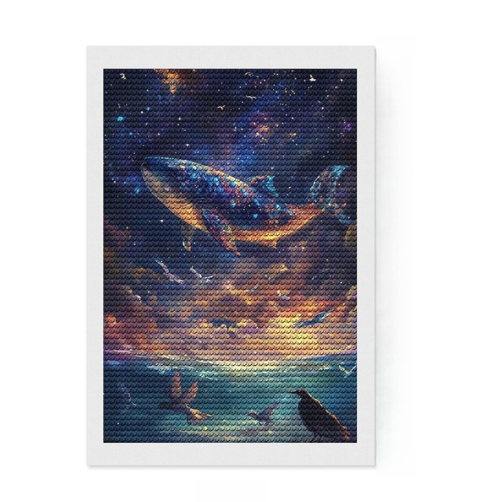 Junmoney Whale in The Stars Diamond Painting Set 8"x12", Festive Home Decor, with Tool Kit, Gift Idea, Thoughtful Present, Creative Hobby