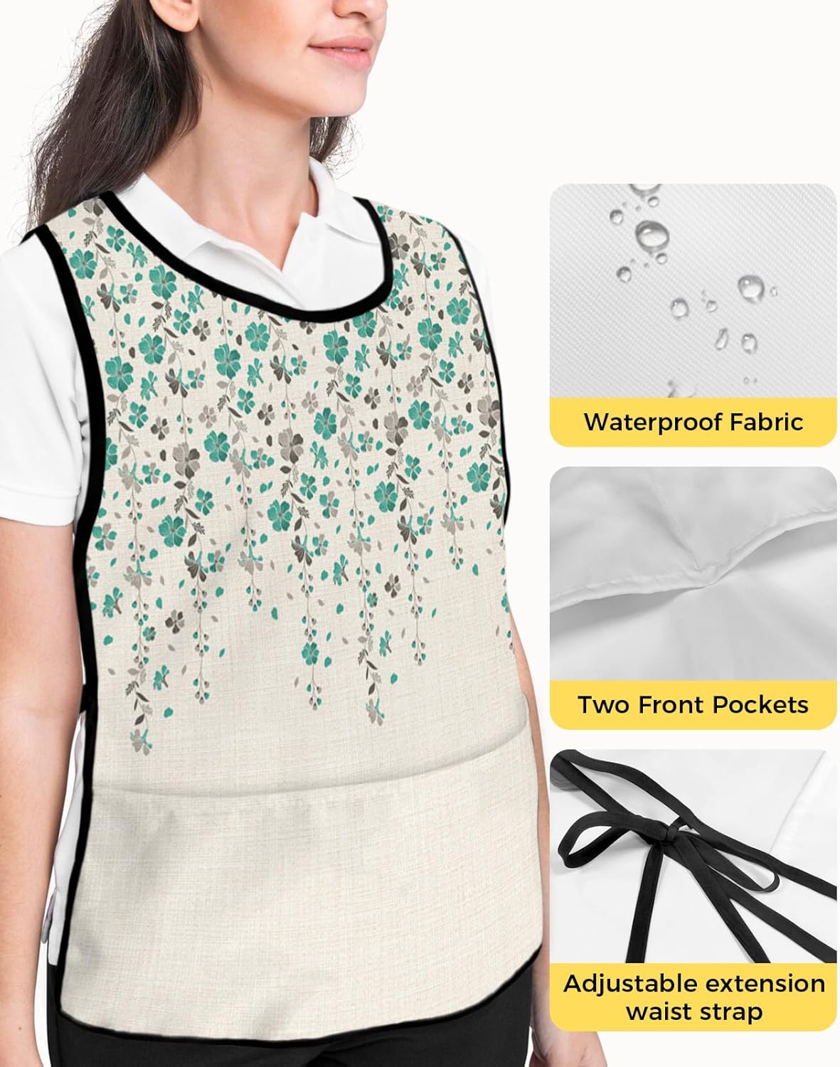 Fall Pumpkins Cobbler Aprons with 2 Pockets for Women Men, Autumn Maple Leaves Florals Farmhouse Art Decor