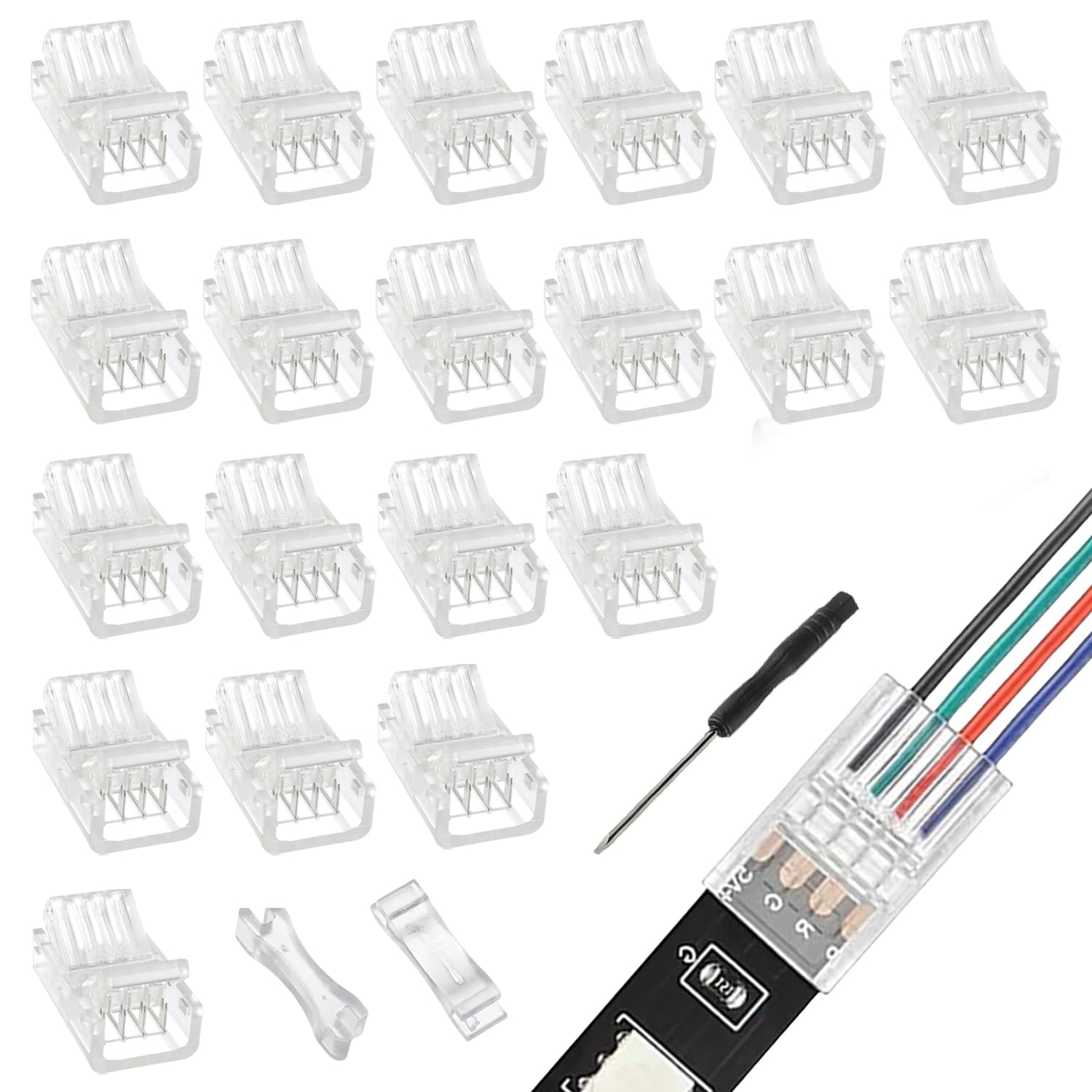 EPLZON 4 Pin 10 mm LED Strip Connector - RGB Lights Adapter for 5050 LED Strip Light (20pcs)