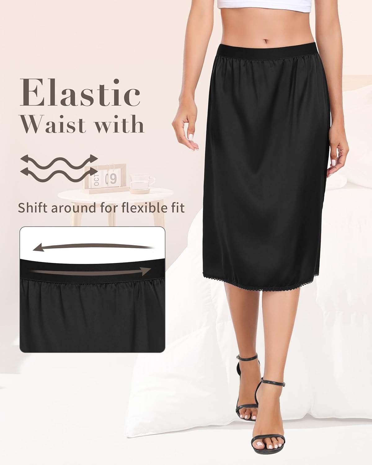 Vlazom Women's Satin Half Slip Lace Slip Skirt Long Half for Under Dress Skirt Extender S-XXL - Image 3