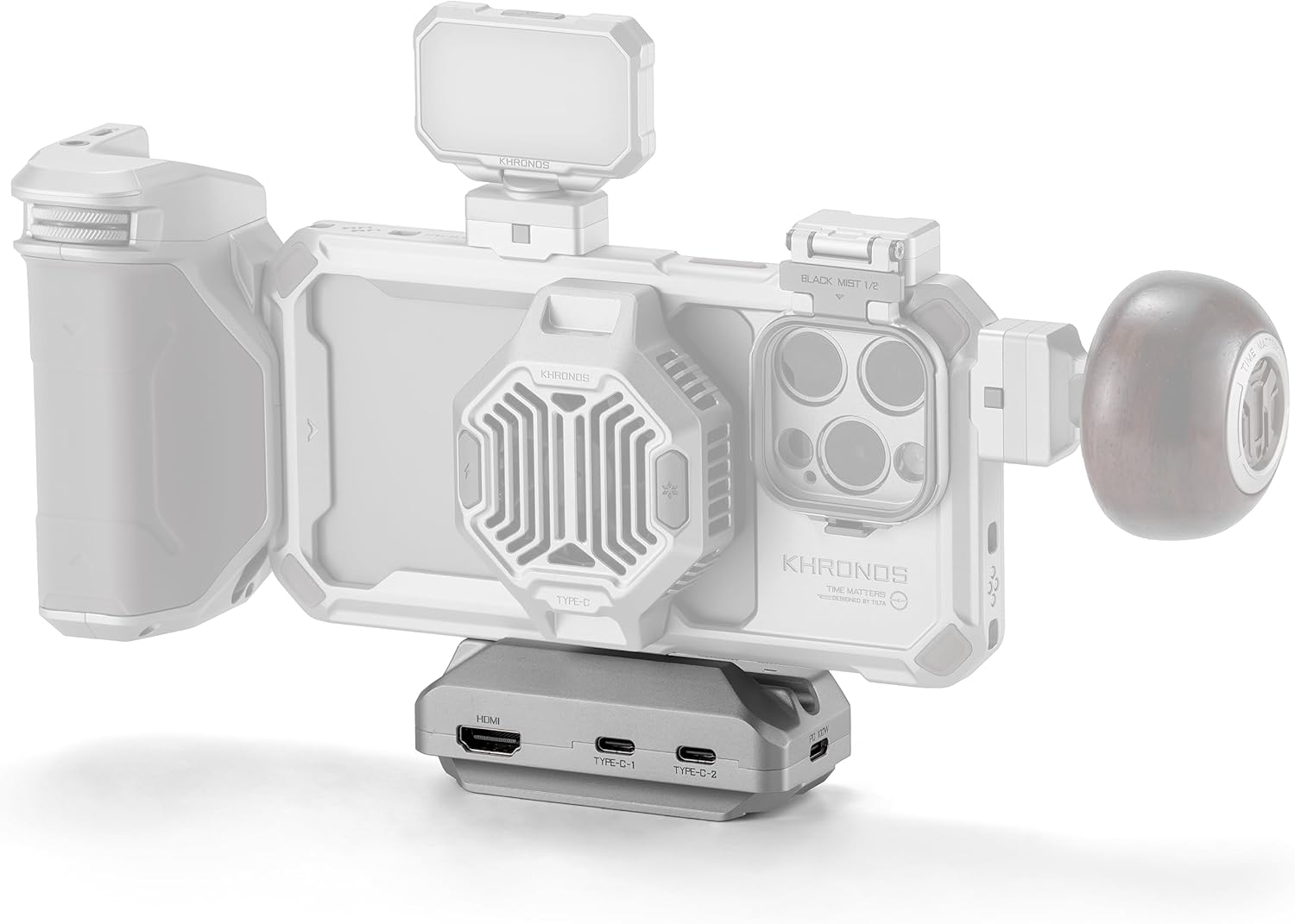 Tilta Khronos Quick Release USB-C Hub (Titanium White) - HDMI Ports | Audio Monitoring | Secure Arca Mount | Versatile High-Speed Performance for SSD Drive