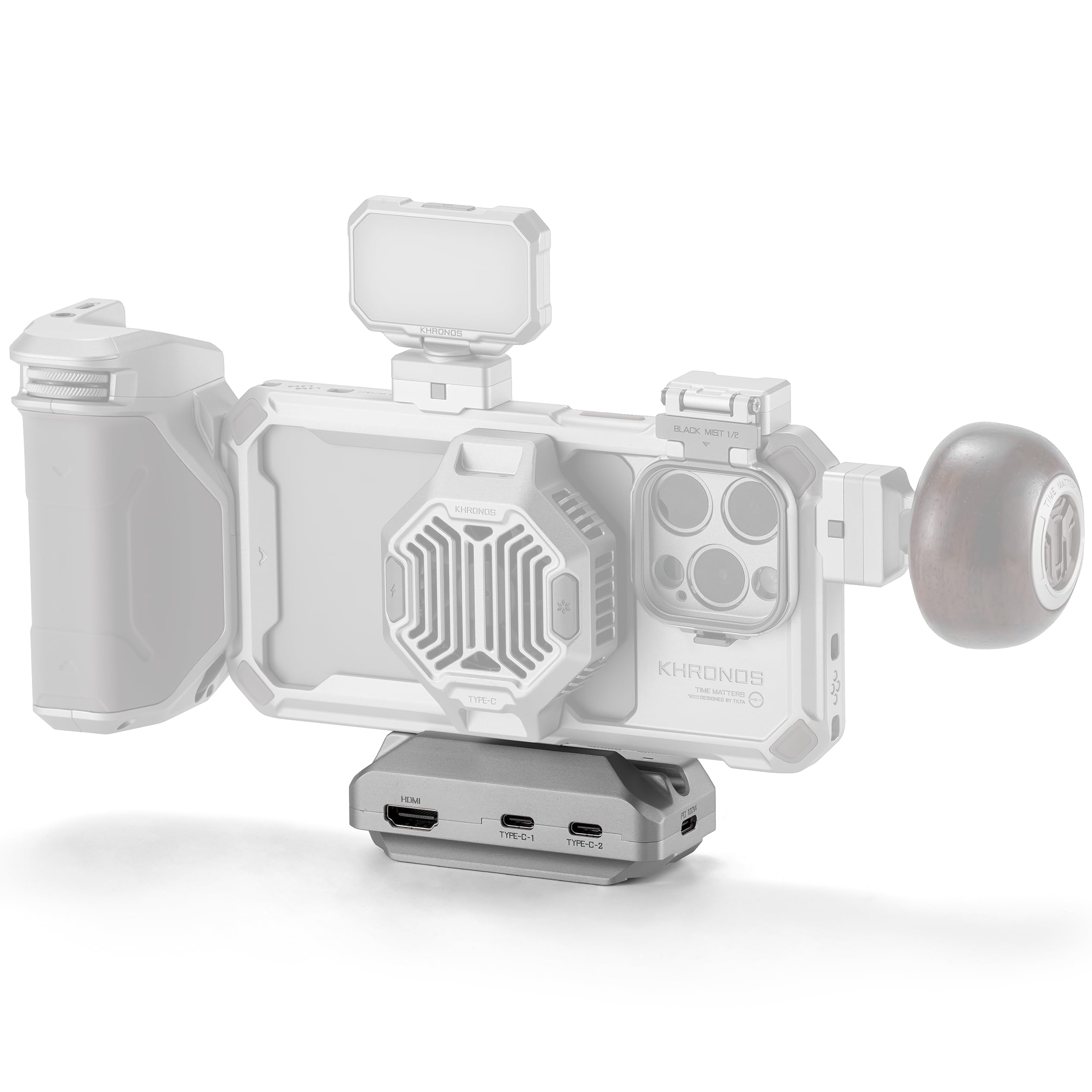 Tilta Khronos Hub USB-C a sgancio rapido (bianco titanio) - Porte HDMI | Monitoraggio audio | Supporto Arca sicuro | Prestazioni versatili ad alta velocità per unità SSD