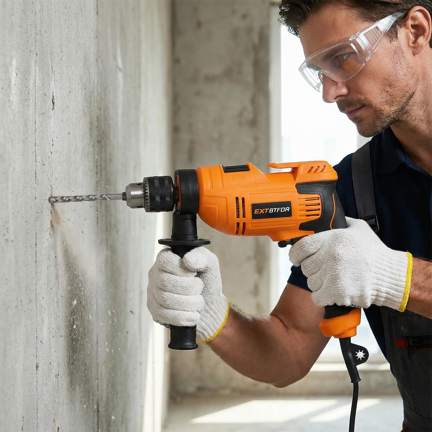 Hammer Drill，5.8Amp Corded Hammer Drill,1/2" Variable Speed Drill with 9 Pcs Drill Bit Set,Multi-angle Aauxiliary Handle for Wood, Concrete, and Plastic