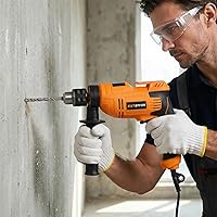 Vista 8 de Taladro de martillo, taladro de martillo con cable de 5.8 amperios, taladro de velocidad variable de 1/2 pulgada con juego de 9 brocas, mango