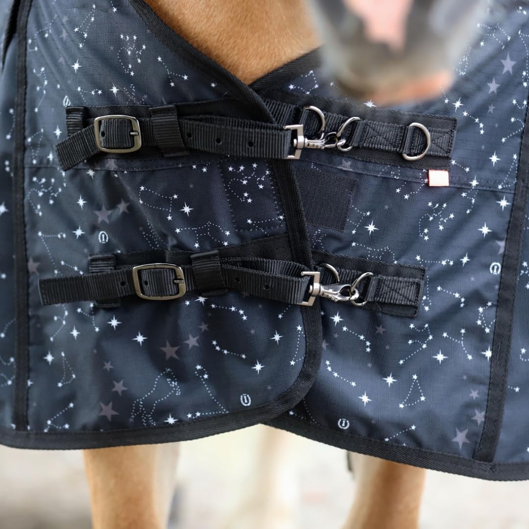 RL24 - Outdoordecke 600D IRHSuper-Dry Stardust Black 125cm | Pferdedecke von Imperial Riding mit Fleece-Futter – Regendecke, Übergangsdecke & Winterdecke – wasserdichte Weidedecke