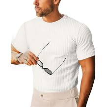 Beotyshow Mens Ribbed Knit T Shirts Short Sleeve Crew Neck Slim Fit Stretchy Muscle Shirts Basic Solid Tee Tops