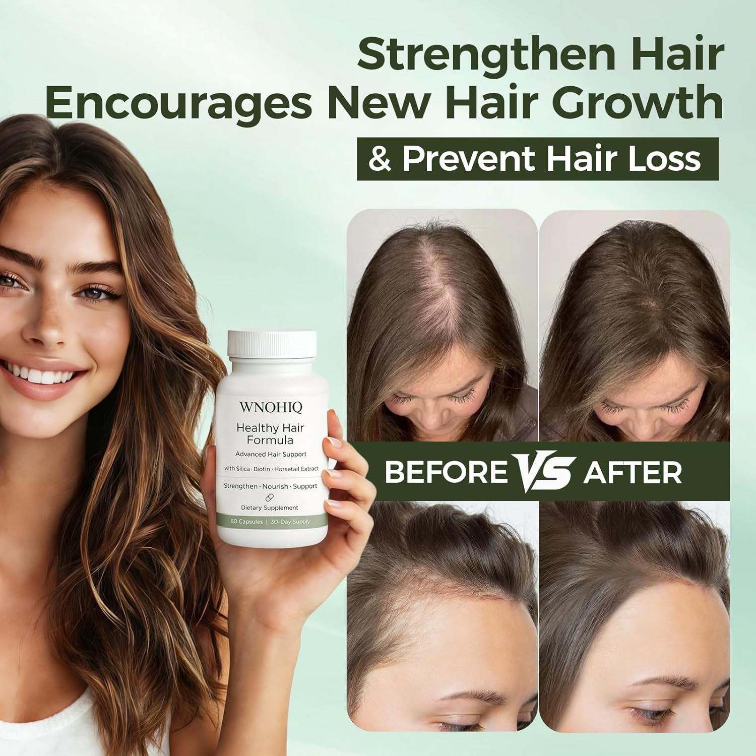Healthy Hair Formula, Hair Growth Supplement for Women with Silica, Horsetail Extract & Vitamins, Supports Hair Strength, Thickness & Shine, Non-GMO & Gluten Free, 60 Capsules- 30 Day Supply