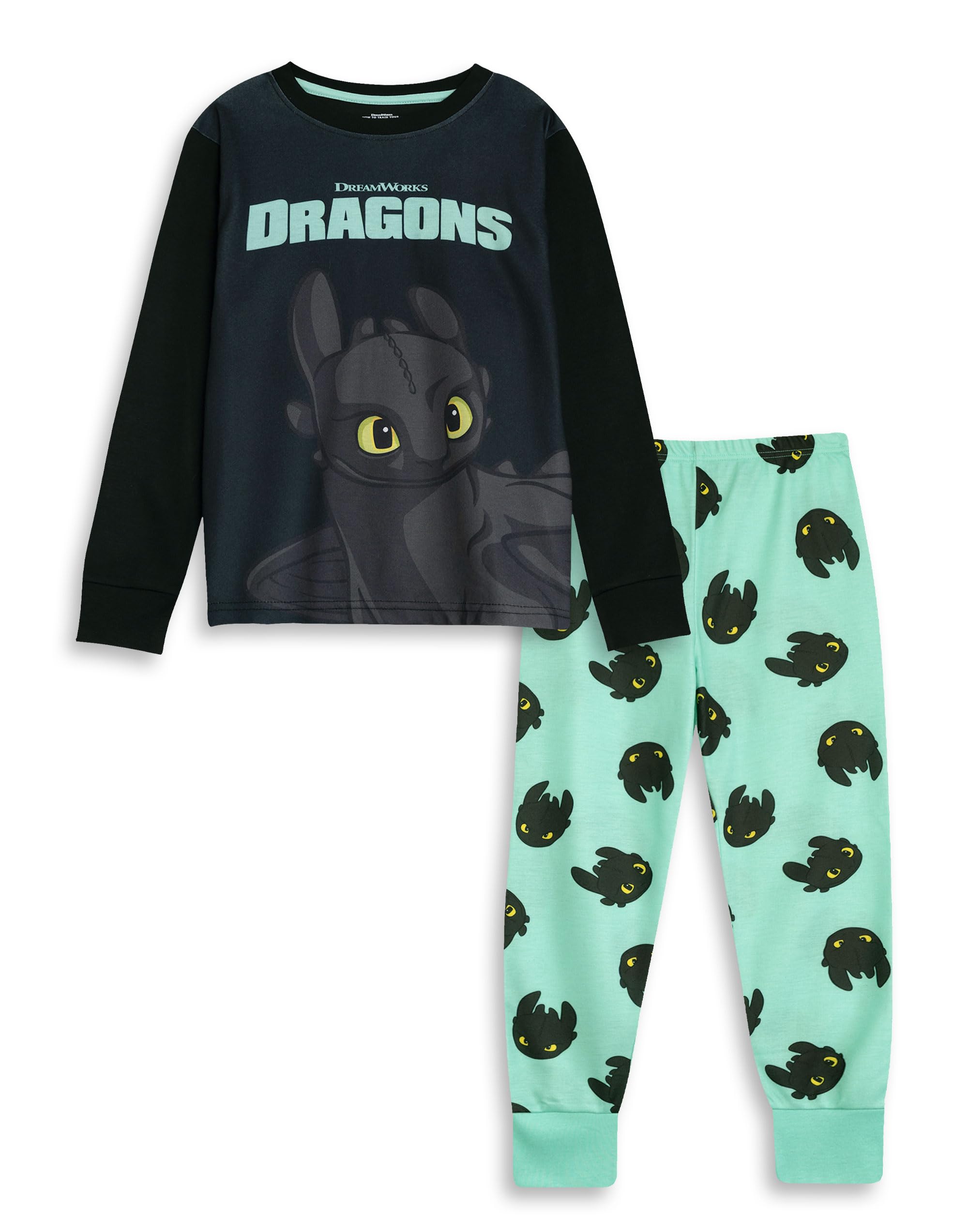 How To Train Your Dragon Unisex Kids Black Toothless Kids Long Sleeve Long Leg Pyjama Set | Dreamworks Sleepwear | Nightwear For Bedtime Merch - 9-10 Years
