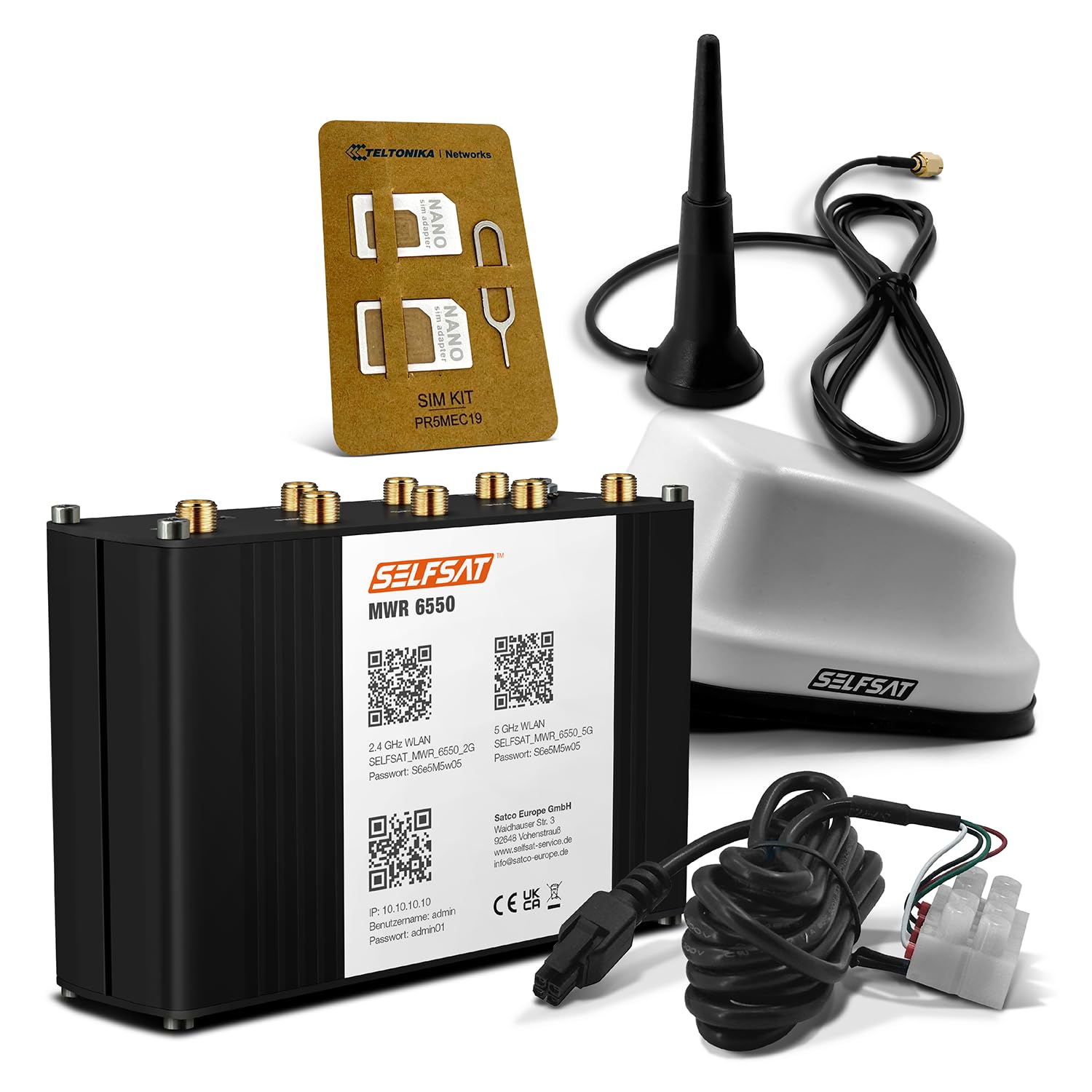 SELFSAT MWR 6550 5G Routeur Wi-FI catégorie 20 WiFi 6 jusqu'à 3,4 Gbps avec antenne SELFSAT 5G Blanc
