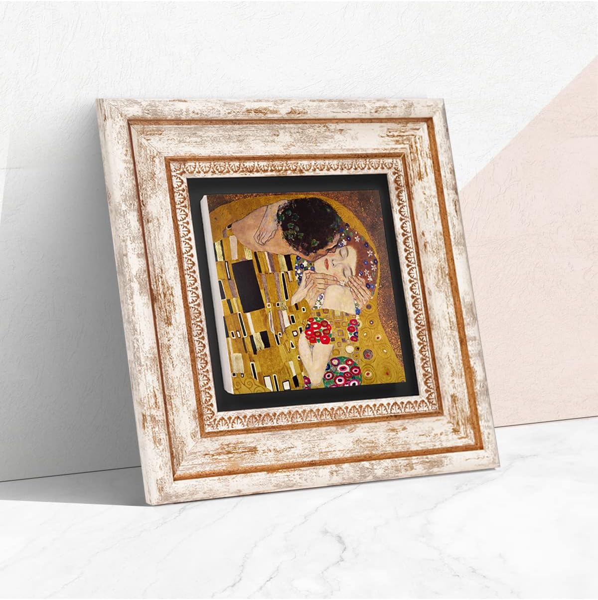 Pinecone Stone Gustav Klimt Öpücük Taş Duvar Tablosu - Çerçeveli Taş Tablo - Dekoratif Duvar Sanatı - Modern Ev ve Ofis Duvar Dekoru K1-25