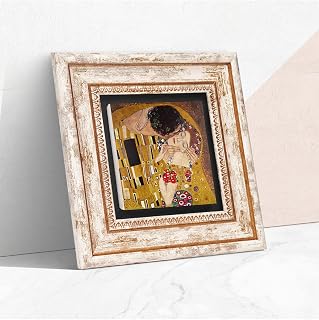 Pinecone Stone Gustav Klimt Öpücük Taş Duvar Tablosu - Çerçeveli Taş Tablo - Dekoratif Duvar Sanatı - Modern Ev ve Ofis Duvar Dekoru K1-25
