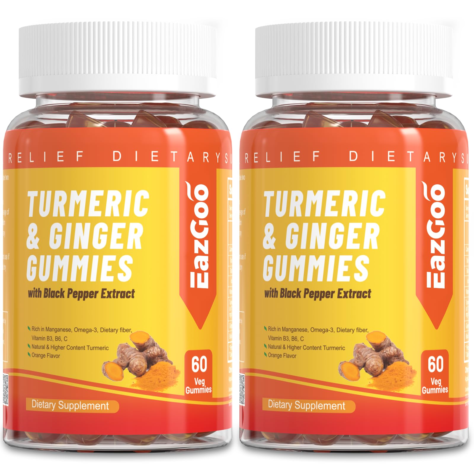 Turmeric Curcumin Gummies 500mg for Adults, with Black Pepper, Ginger Root, Vitamine C, Low Sugar Fruit Gummies, Orange Flavor - 120 Counts
