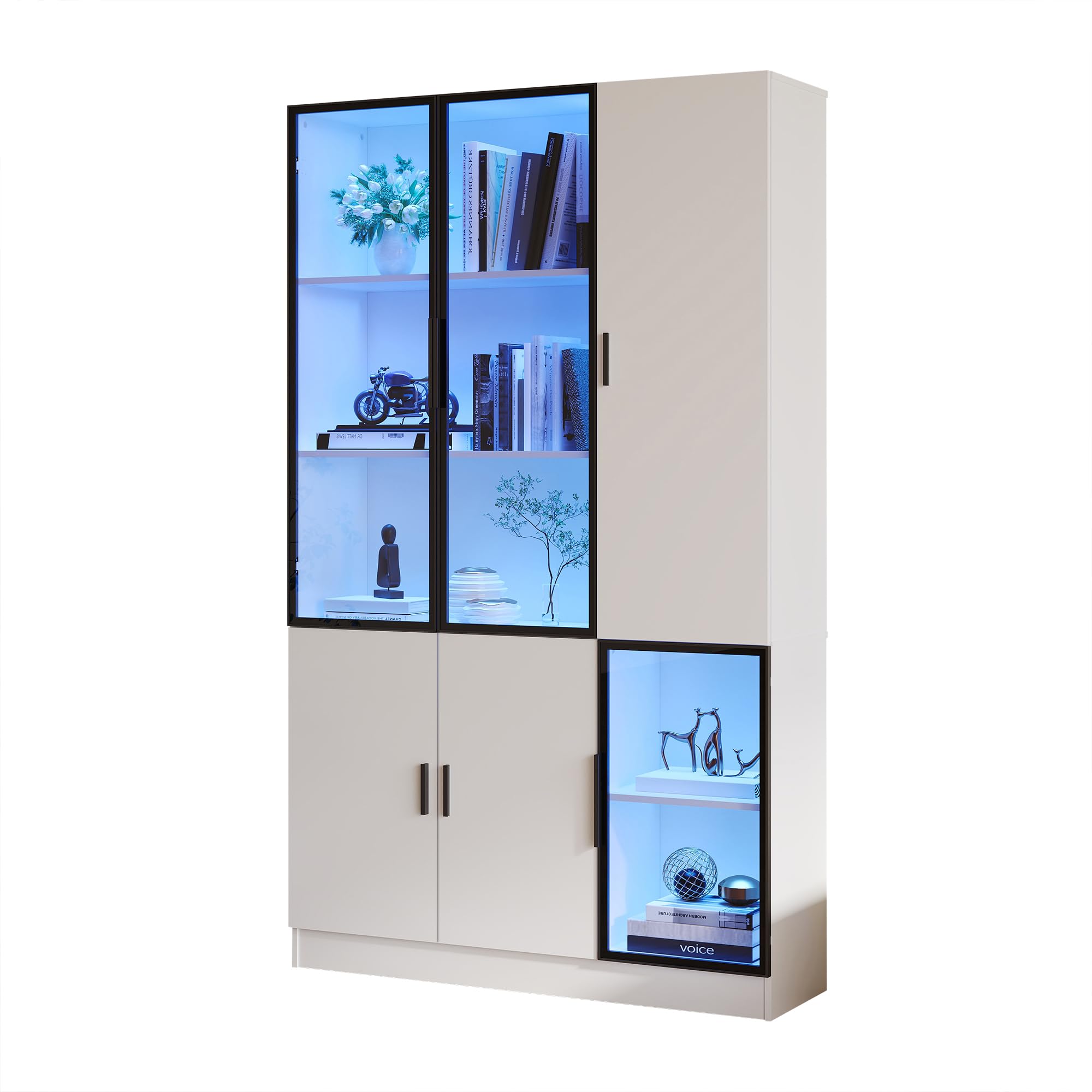 Vetrina moderna in vetro con LED, armadio alto bianco, legno e alluminio, 120 x 35 x 200 cm, 3 ante in vetro, per soggiorno, camera da letto, ufficio