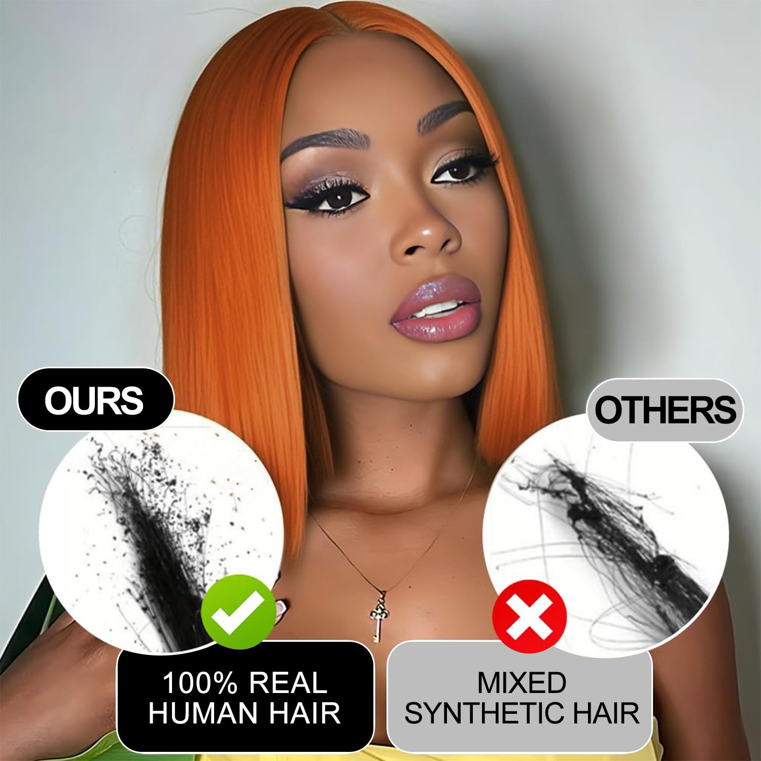 Ginger Orange Bob wig Human Hair 350# Colored Bob Wig 13x4 HD Transparent Lace Frontal Wigs Human Hair Straight Short Bob Wigs for Black Women (16inch, Ginger Bob Wig)