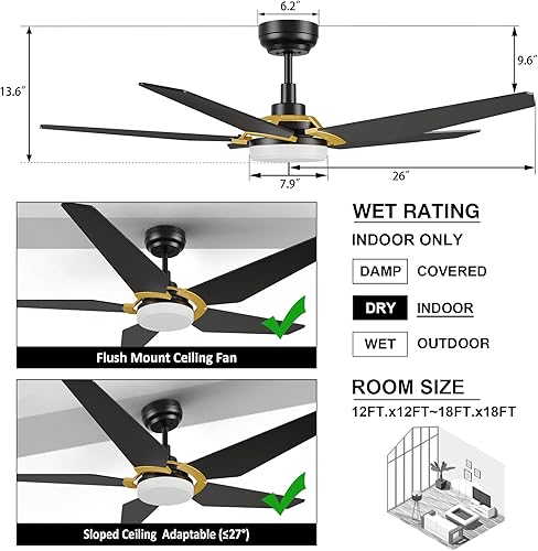 Miniatura 9 de SMAAIR Ventilador de techo inteligente con luces, control remoto y kit de luz regulable, ventilador de techo compatible con AlexaGoogle