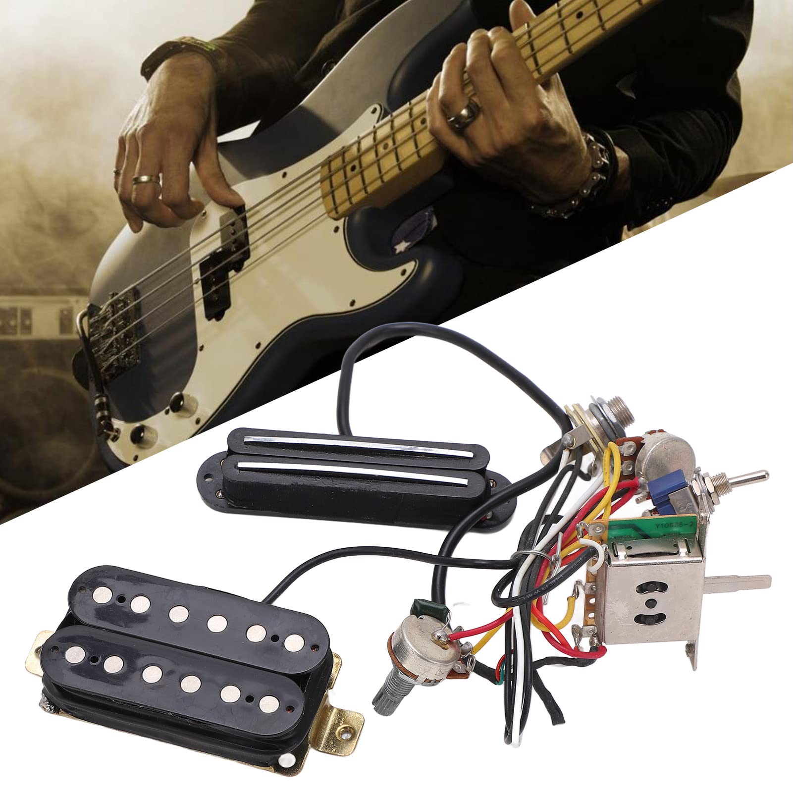 RiToEasysports Arnés de cableado de guitarra, kit precableado de doble riel con potenciómetro de 1T1V A500k B500k, diseño de blindaje de ruido para actualización de guitarra eléctrica