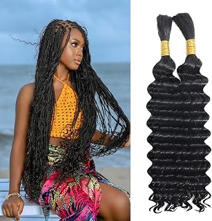 Beauty Youth Human Hair Braiding Hair Deep Wave Bulk Micro Braids Knotless for Black Women,20 Inch, 100g, No Weft, 13A Brazilian Virgin Human Hair, 2 Braids Per Pack - Natural Boho Style