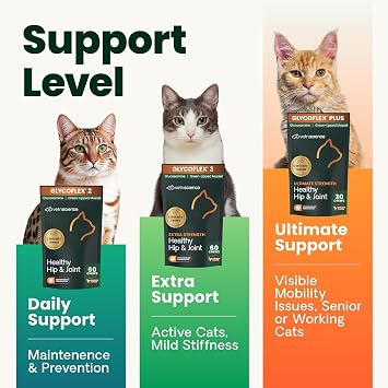 VetriScience Healthy Hip & Joint Chews, GlycoFlex Glucosamine and Green-Lipped Mussel Joint Support Supplement for Cats, Promote Mobility and Protect Joints, Chicken, 60 Count