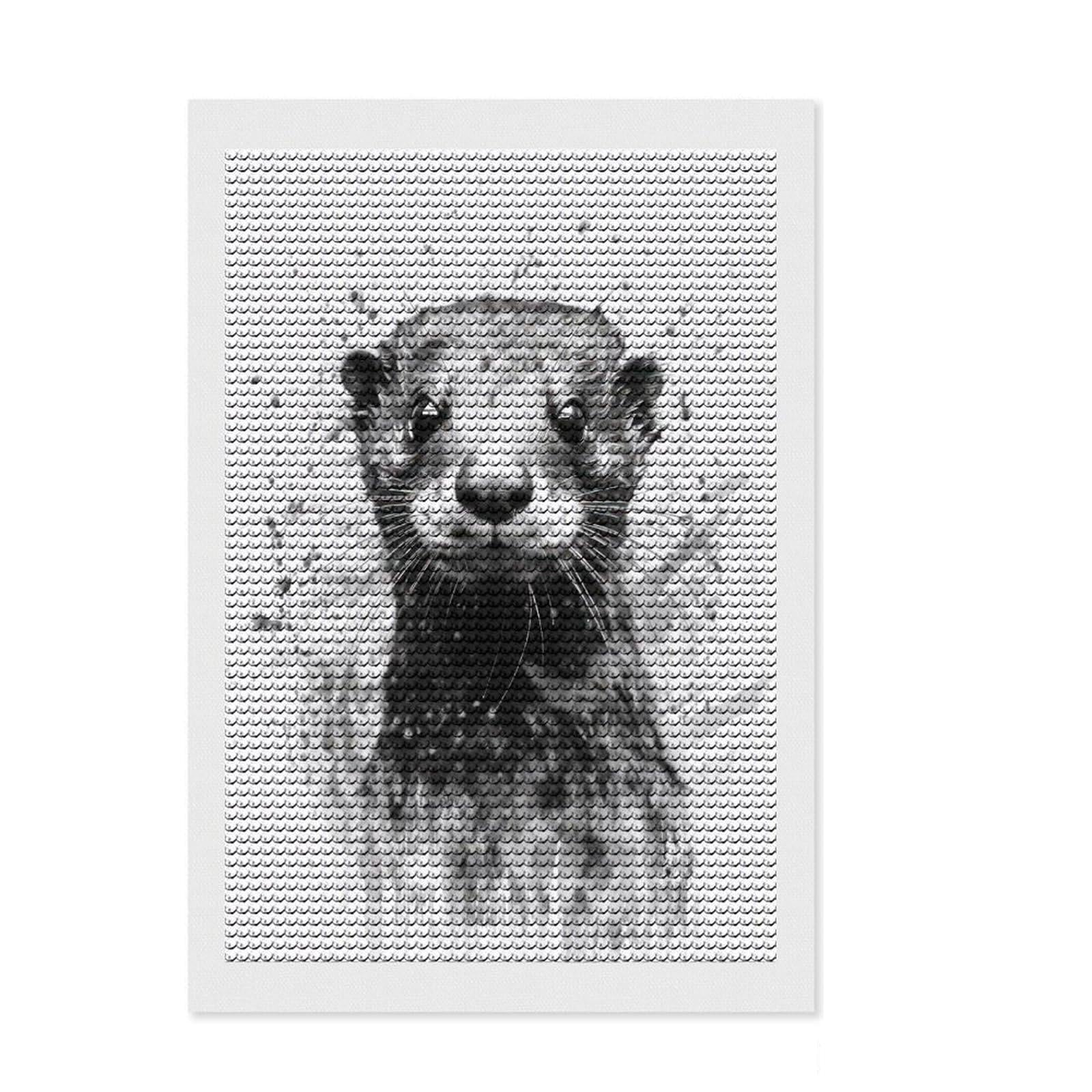 Junmoney Otter Beauty Black Ink Round Drill Diamond Painting 8"x12", for Teens, Vintage Style Decor, Pleasing Wall Art Project, Festive Craft Gift