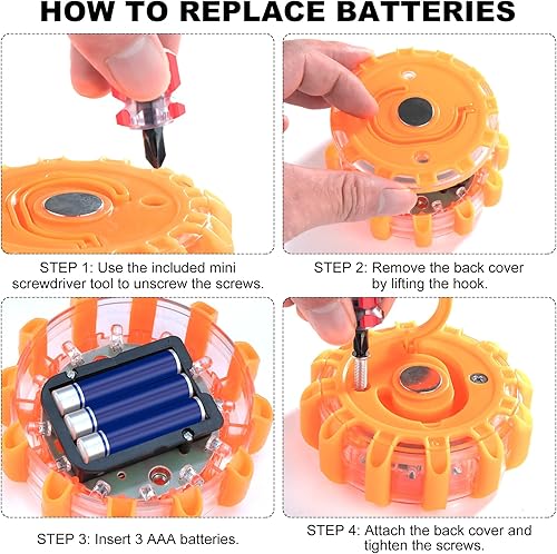 Miniatura 4 de HLWDFLZ Kit de herramientas de emergencia para automóvil, con 6 paquetes de bengalas de carretera LED, cables de salto, cuerda de remolque
