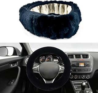 Fluffy Steering Wheel Cover, Winter Warm, Suitable for Most Car Steering Wheels in The 14-15 Inch Range(Black, 1PCS)