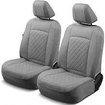 GIANT PANDA 2PCS Front Car Seat Cover for Dodge Ram 1500 2500 3500 Trucks, Faux Leather Bucket Seat Covers Grey