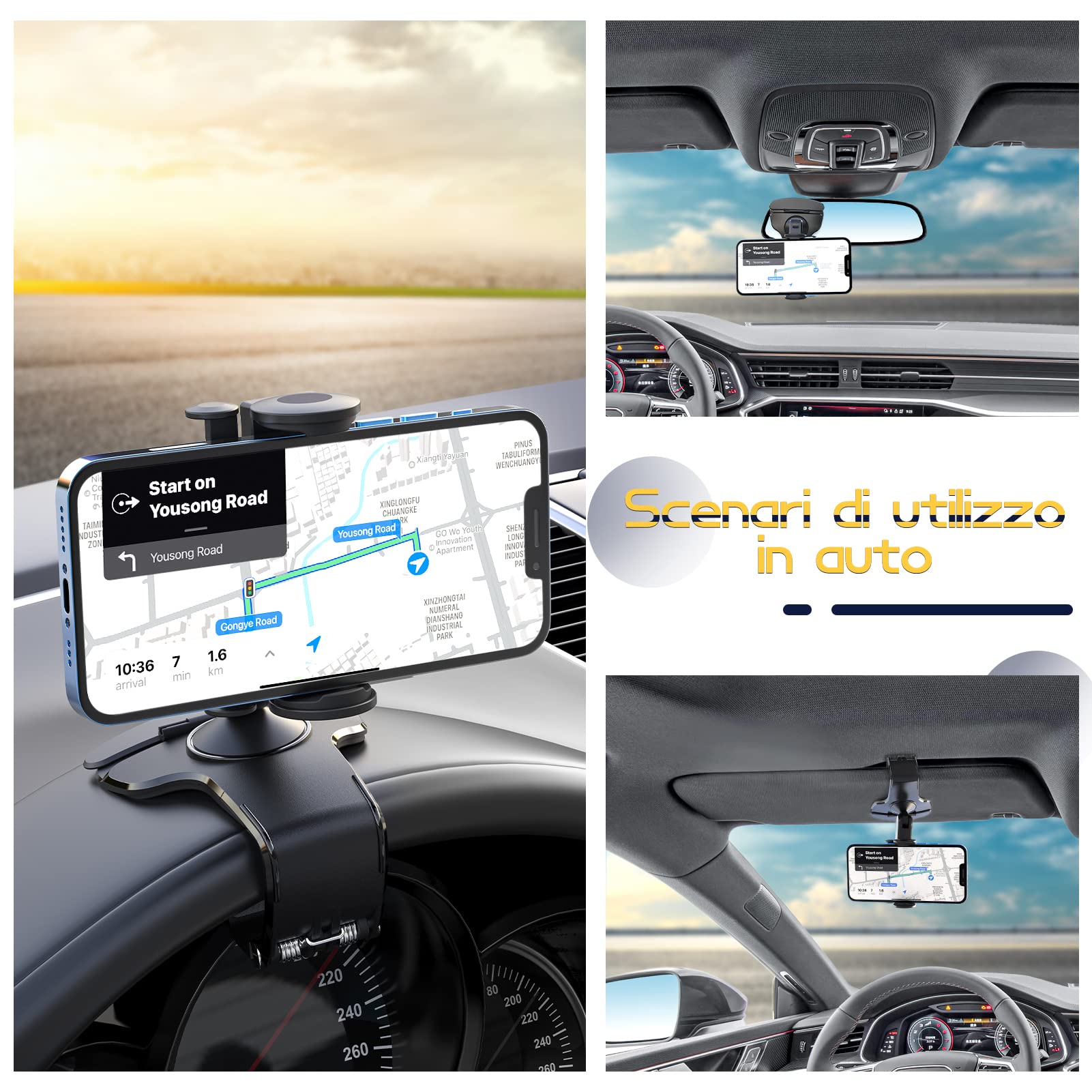 AXFEE 2 Pezzi Supporto Per Cellulare Da Auto, 360° di Rotazione Supporto Auto Smartphone, Porta Cellulare Auto Magnetico Universale, per l'uso su Cruscotti, Adatto a Tutti Smartphone - Argento