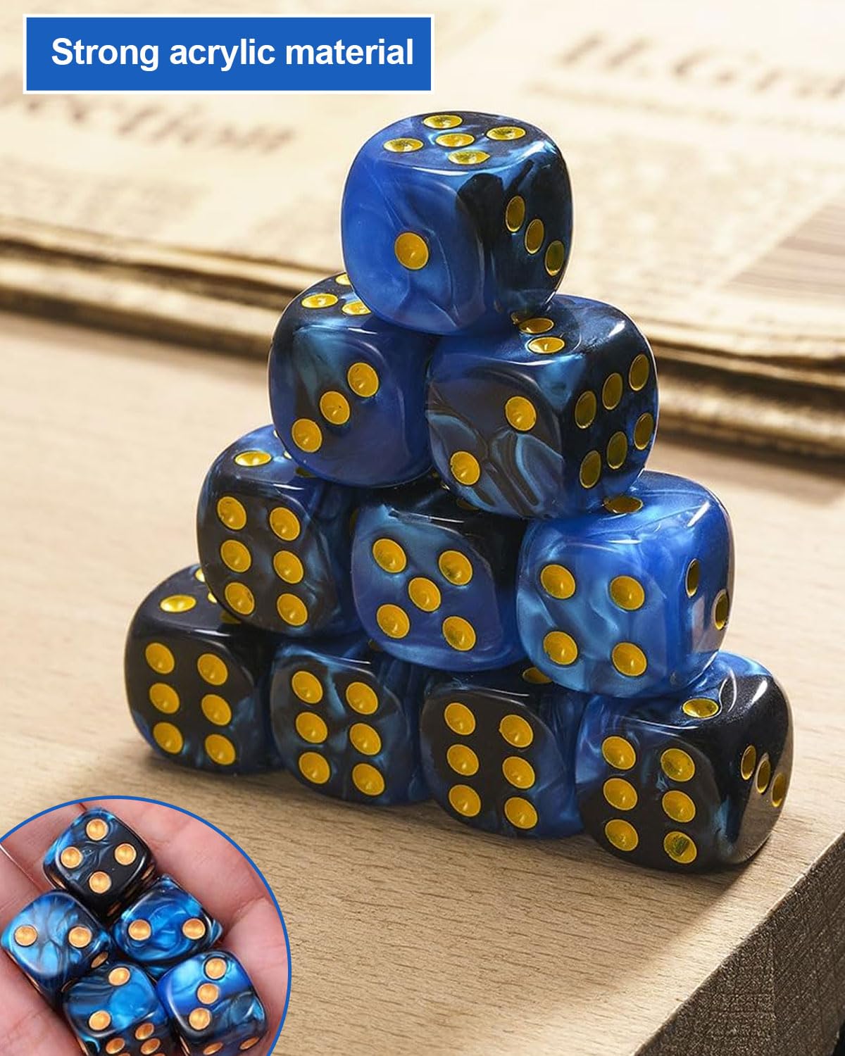 10 PCS Dadi,16mm D6 Dado Acrilici,Dadi Blu-Nero con Borsa di Stoffa,per Giochi da Tavolo,Ruolo,Tavolo,Lezioni di Matematica