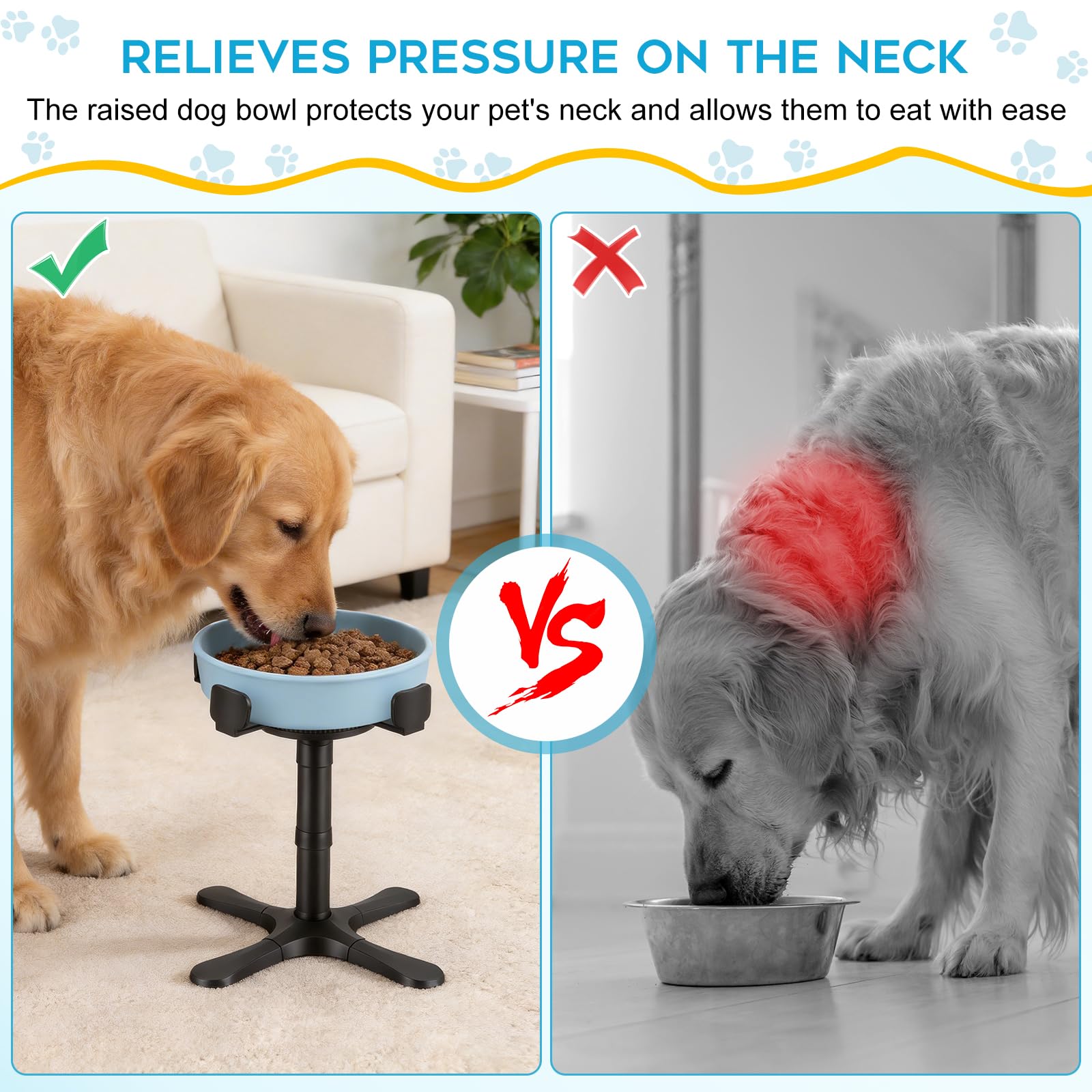 Soporte de Comedero Perro Elevado, 14-34 cm Comedero Alto Perro de 3 Altura Ajustable, Antideslizante Comedero Perros para Grande Mediano Pequeño, Perros Accesorios Que Protegen la Columna Vertebral