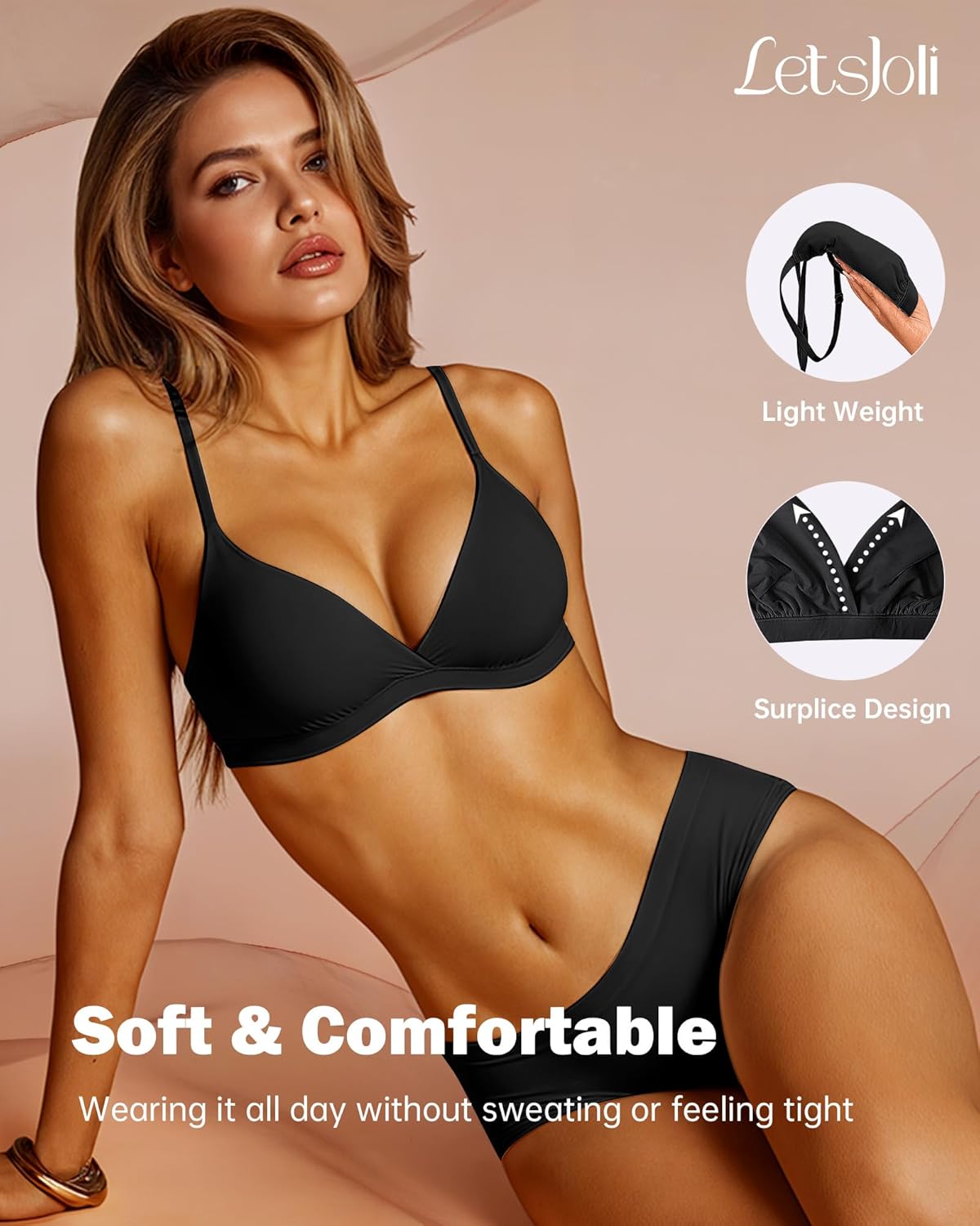 Triangle Bralettes for Women Wireless Bras Plunge Unlined No Underwire Seamless Comfortable Everyday Bras - Image 2